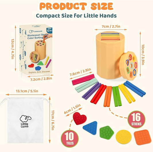 Shape & Color Sorting Montessori Toy for Toddlers 1-3 with Dual Lids – Silicone Sensory Toys, Educational Preschool Toy for Fine Motor Skills, Learning & Restaurant Play for Boys and Girls