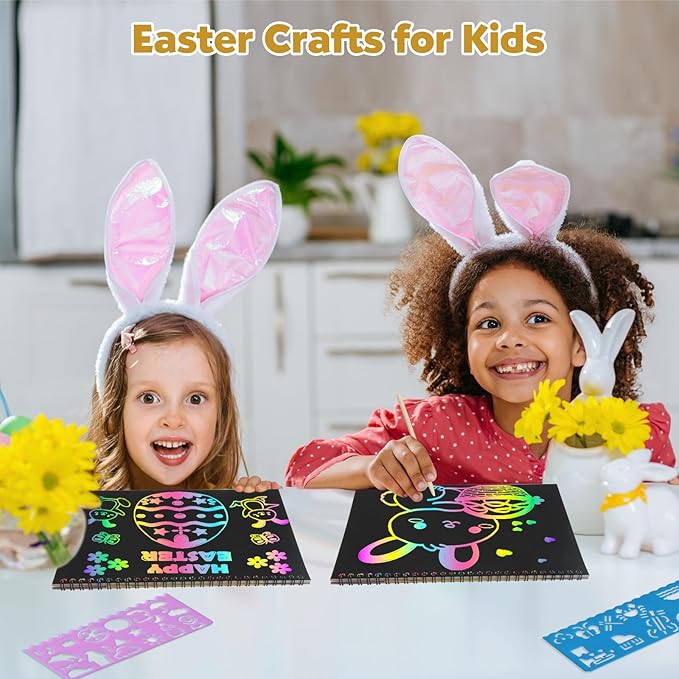 ZMLM Rainbow Scratch Easter Gifts: 2 Pack Rainbow Scratch Notebooks Easter Basket Stuffers Art Crafts for Kids Girls Boys 3 4 5 6 7 8 9 10 11 12 Years Old Birthday Toys Art Supplies Paper