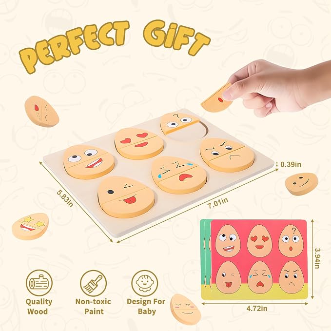 Montessori Toys for 3+ Year Old, Wooden Facial Expressions Sorting Toys for Kids, Wooden Expression Matching Puzzle Block Game Preschool Educational Toys Gifts Stocking Stuffers for Kids (32 Pcs) - Image 6