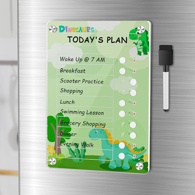 NiHome Magnetic Chore Chart, Sliders & Stand, Dry Erase to Do List,Dinosaur by NiHome