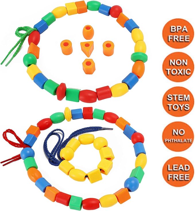 BMTOYS Lacing Beads for Kids - 70pcs Threading Beads Occupational Therapy Toys for Kids Fine Motor Skills Developmental Activity OT Toys - Image 3