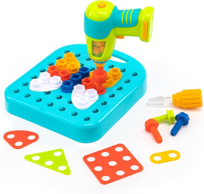Educational Insights Design & Drill Shapes Workshop - Construction Toys & Toddler Tools, Kids Tool Set with Real Electric Drill Toy, Take Apart STEM Set, Building Kits and Gifts for Ages 3+ by EducationalInsights