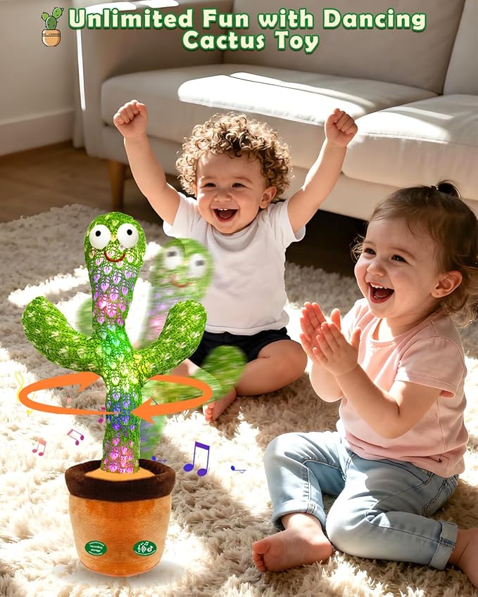 Pbooo Talking Dancing Cactus Toy for Baby, Repeats What You Say & Recording, 120 Songs Interactive Musical Toy with Volume Control, Light Up Tummy Time Infant Toys for 6 12 Months, 1 Year Old Gifts