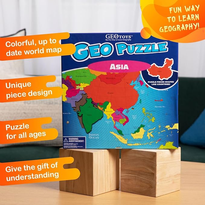 GeoPuzzle Asia Jigsaw Puzzles, 50 Pc Map Puzzle for Kids Ages 6 and Up - Image 3