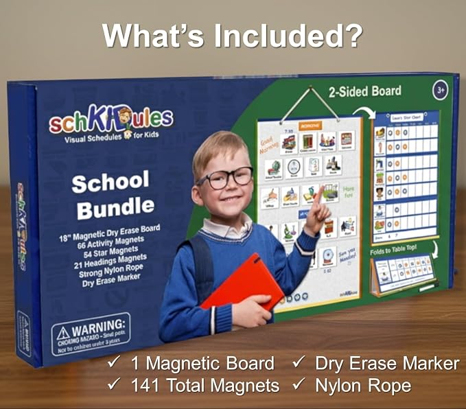 SchKIDules Magnetic Visual Schedule & Progress Chart for School; 2-Sided 18” Folding Board Plus 141 Magnets for Daily Routines, Positive Behavioral Supports, Special Ed, Preschool, ADHD & Autism - Image 8