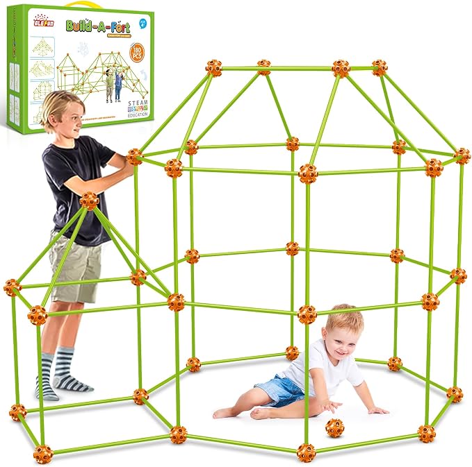 OleFun 180 Pack Fort Building Kits for Kids 4, 5, 6, 7, 8+ Year Old Boys & Girls, Creative STEM Building Toys for DIY Castles, Tunnels, Play Tent, for Aged 5-8, 8-12 by OleFun