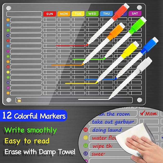 PigPotParty Acrylic Magnetic Chore Chart for Multiple Kids, Large 16x12 in - Image 3