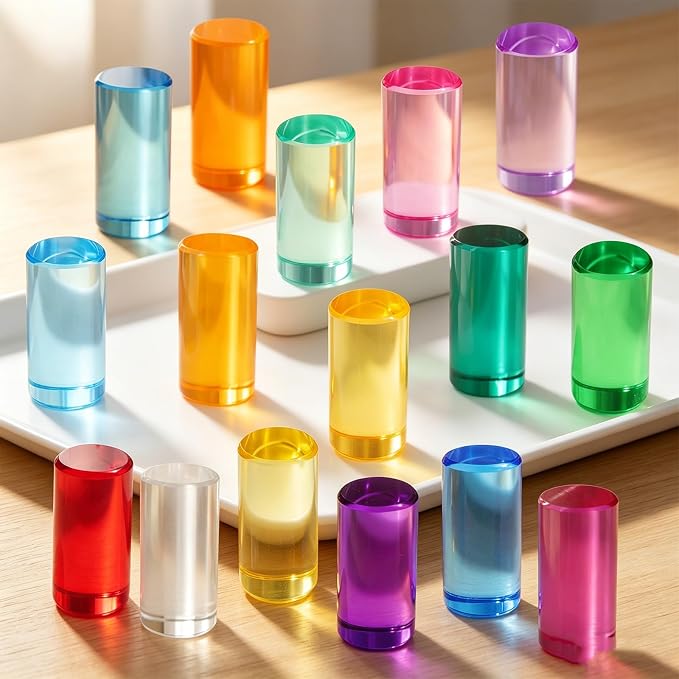 Rainbow Acrylic Blocks, 16 Stackable Cylinders for Kids Ages 3+ - Image 2