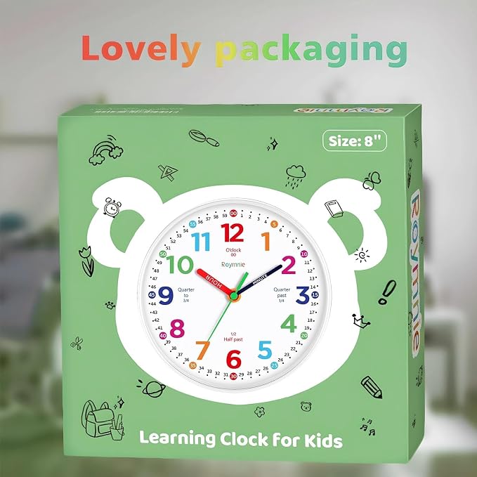 Roymnie Wall Clock 10" for Kids Learning Teaching Silent Battery Operated - Image 3