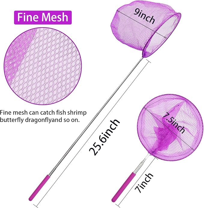 2 Pack Insect Catching Nets, Telescopic Stainless Steel Pole, Fishing Nets,Butterfly Nets, Nature Exploration Toys for Kids Outdoor Playing - Image 2