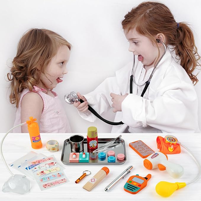 Doctor Kit for Kids, 34 Pcs Kids Doctor Playset kit for Toddlers 3-5 with Medical Storage Bag & Real Stethoscope, for Boys and Girls Fun Role Playing Game, Doctor Play for Kids Toddlers