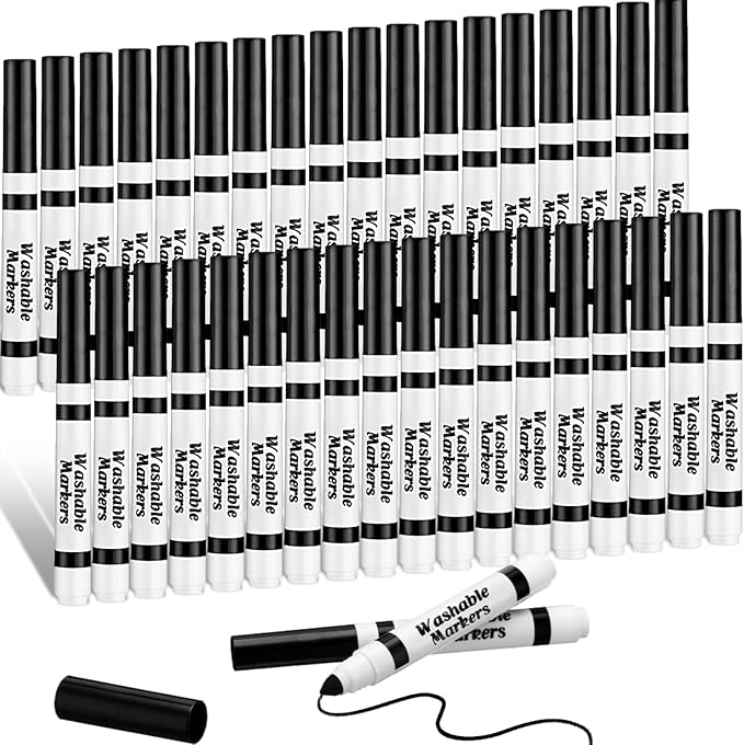Janlaugh 36 Pcs Black Washable Markers Bulk Coloring Broad Line Markers for Kids Black Conical Tip Drawing Pen for Christmas, School, Travel Art Baby Shower Gender Reveal Party Supplies, Ages 6+