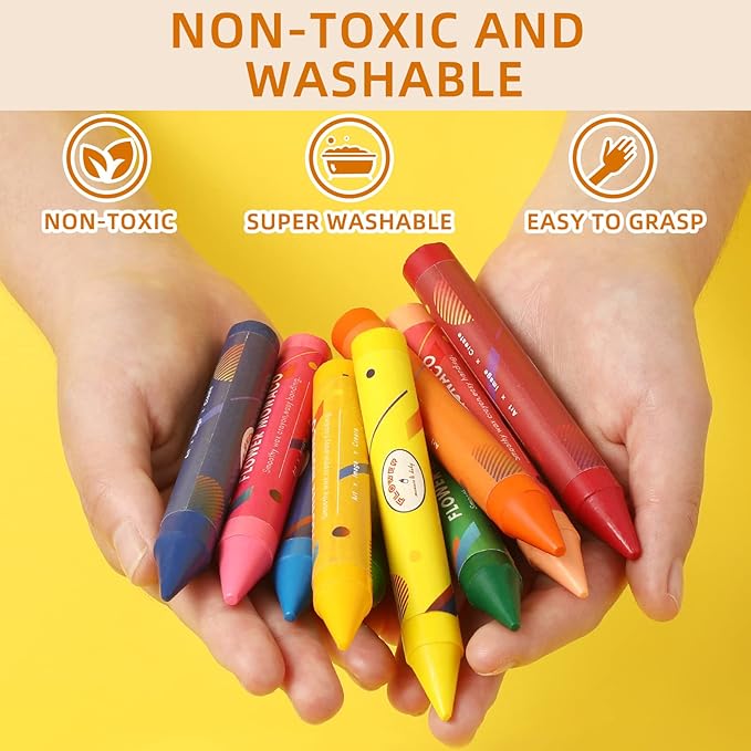 Lebze Toddler Crayons, 24 Colors Non Toxic Crayons for Kids Ages 3+, Easy to Hold Jumbo Crayon for Kids, Safe for Babies and Children Flower Monaco