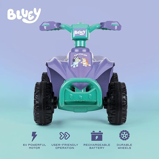 Bluey 6V ATV Quad for Kids - Powerful and Safe Ride-On Toy with Rechargeable Battery - Forward and Reverse Driving - Max Weight Capacity of 55 LBS - Ages 2-3 Years