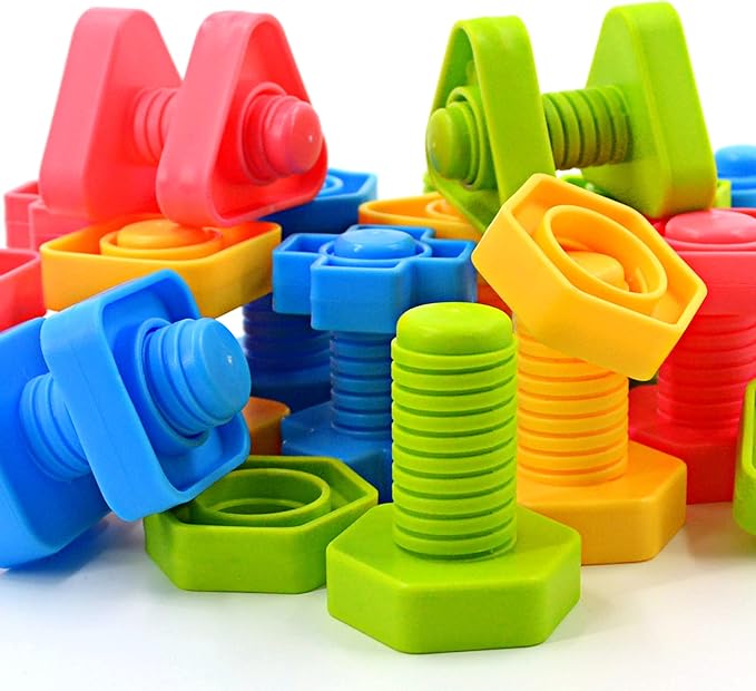 TOMYOU 32 pcs Shapes Nuts and Bolts Stacking Toys - STEM Color Sorting Learning Games - Montessori Building Kids Matching Game for Preschoolers - Construction Fine Motor Skills for Kids by TOMYOU-MaketheToysforYou