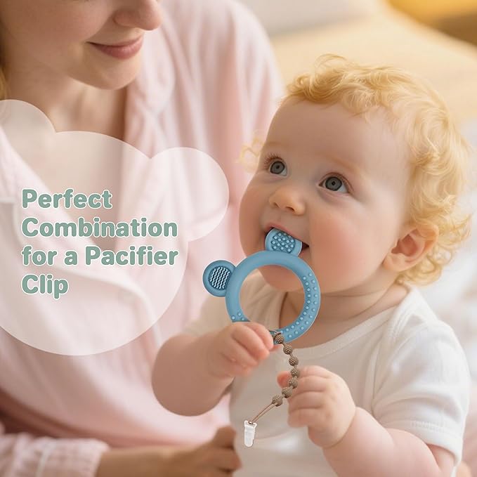 Baby Teething Toys Set of 3, Teethers for Babies 3-6 6-12 Months, BPA Free Soft and Textured Bear Teething Rings Silicone Teething Relief Soothing Sore Gums Baby Chew Toys