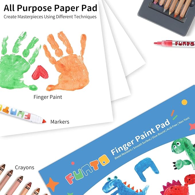 Funto Finger Paint Pad for Kids, 60 Sheets Total, 12"x16", 2-Pack, Toddler Painting Supplies, Art Paper for Finger Painting, Drawing Supplies