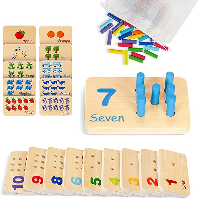 TOOKYLAND Peg Board Toddler Toys, Counting Wooden Toys with 55 Pegs by TOOKYLAND