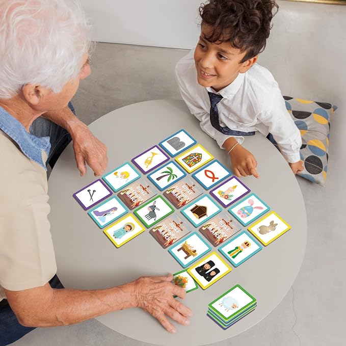gisgfim 100 PCS Memory Matching Game Bible Concentration Memory Card Games for Kids Boys Girls Easter Educational A Fun & Fast Christian Preschool Homeschool VBS 2026 Biblical Theme Matching Games - Image 4