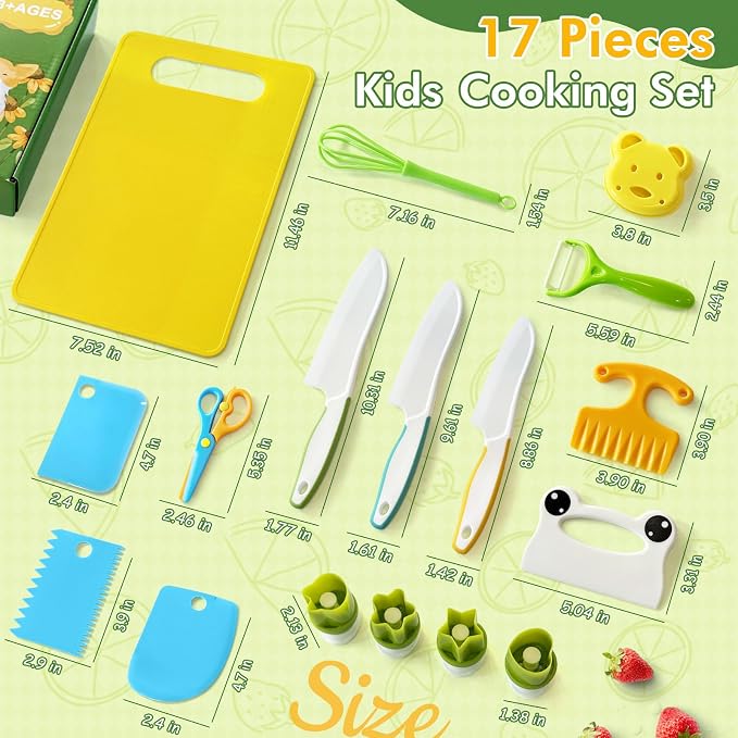 17 Pcs Kids Knife Set for Real Cooking Safe Kitchen Tools for Ages 4+ - Image 6