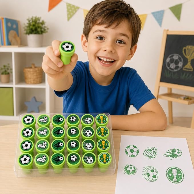 Cinrobiye 24 Pcs Soccer Sports Stampers for Kids, Pre-Inked Football Party Favor Set, Sports Birthday Party Supplies, Classroom Rewards, Goody Bags, Piñata Fillers - Image 7