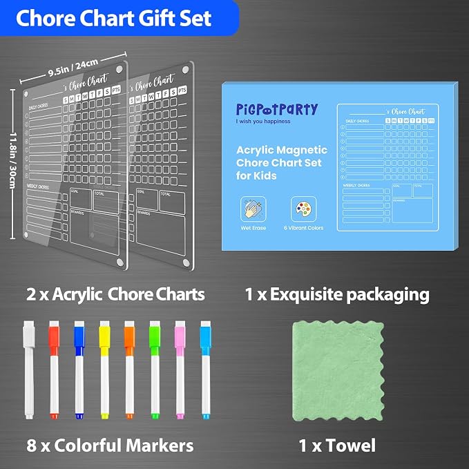 PigPotParty Acrylic Magnetic Chore Chart for Kids, 12x9.5 Inch, 2 Pack - Image 5