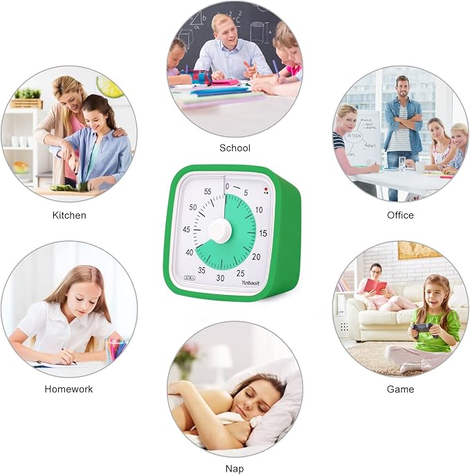 Yunbaoit Visual Timer for Kids, Silent 60-min Countdown Timer, Green Green - Image 4