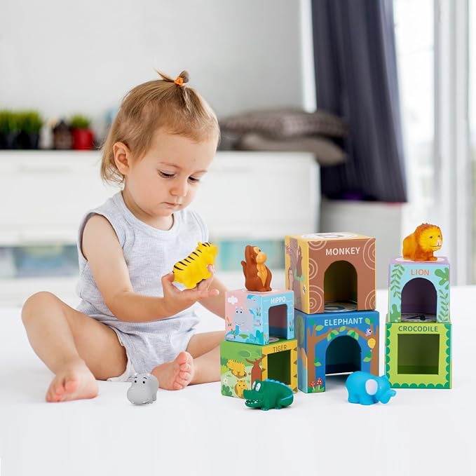 Sorting and Stacking Toys Blocks for Toddler Gifts 1-3, Soft Safari Animal - Image 6