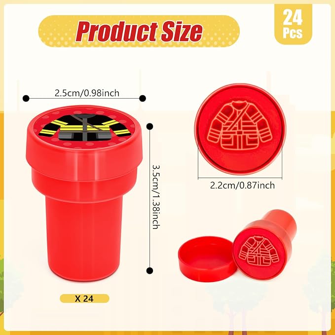 Cinrobiye 24 Pcs Fire Truck Stampers Party Favor Set, Cute Firefighter Truck Stamps for Kids Birthday Party, Classroom Rewards, Carnival Prizes, Goody Bag Fillers, Fire Safety Party Supplies - Image 2