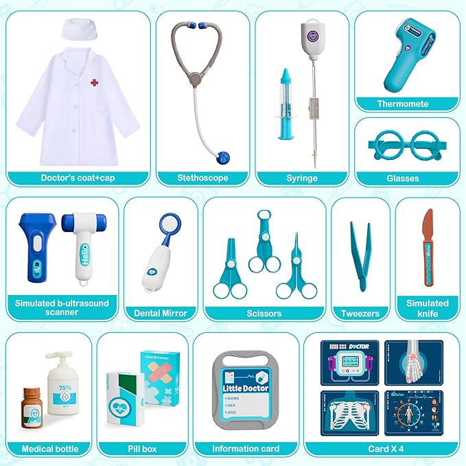 Doctor Kit for Toddlers 3-5, 26 Pcs Doctor Play Set for Kids Ages 3-8,Role Play Toy Medical Cart Doctor Toys Educational Toys for Boys & Girls Birthday Gifts