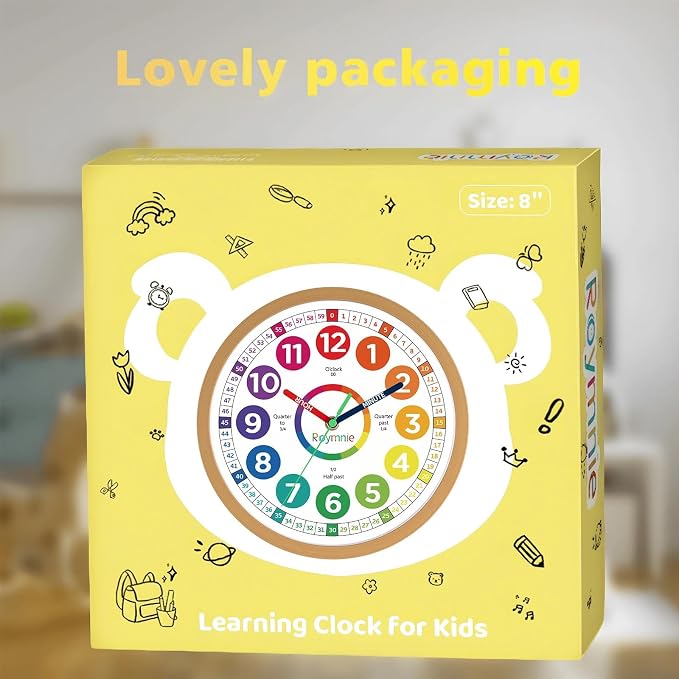 Roymnie 12" Wall Clock for Kids Learning Battery Operated Teaching Silent - Image 3