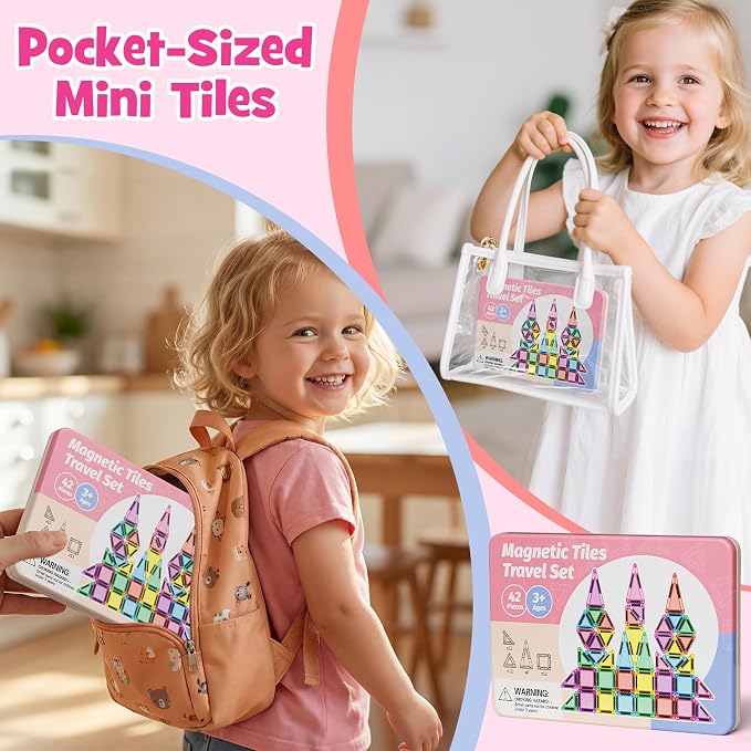 WMDXU Travel Magnetic Tiles Set : 42PCS Travel Set with Iron Box for Girls - Image 3