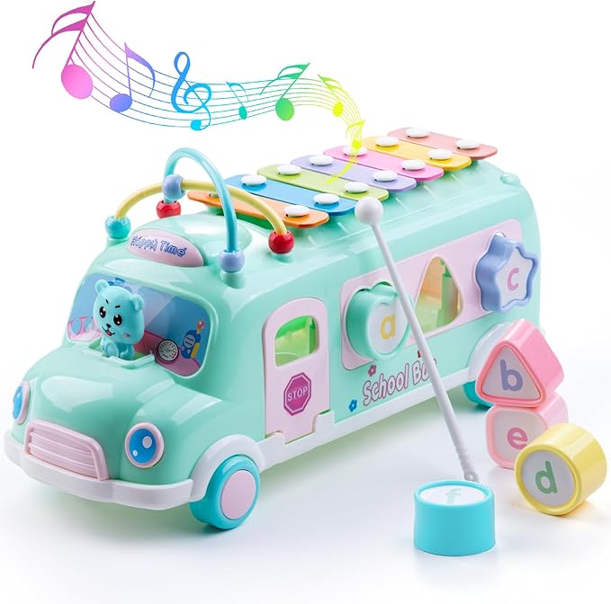 5-in-1 Baby Bus Xylophone Toys for 1 Year Old Girl by Bestgiftforyourchild