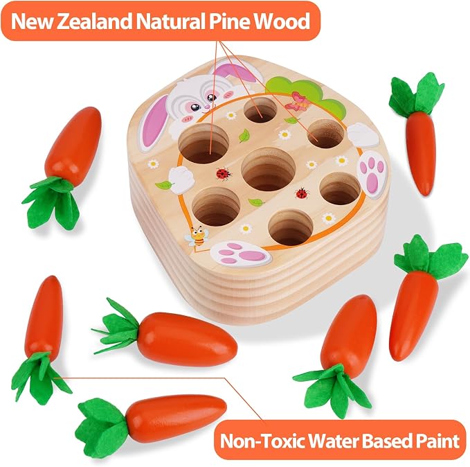 KMTJT Montessori Toys for 2 3 Year Old Toddlers | Wooden Carrot Harvest Toy - Image 5