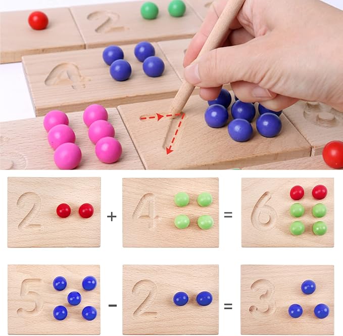Wooden Number Tracing Board Set, Toddler Montessori Math Beads Counting Toy, Preschool Learning and Educational Math Game for Kids - Image 3