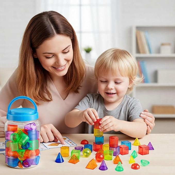 Faccito 200 Pcs Geometric Set Light Table Manipulatives Include 140 Translucent Pattern Blocks 60 3D Shape Geometric Solids with Dice for Educational Teaching Light Table Accessories - Image 5