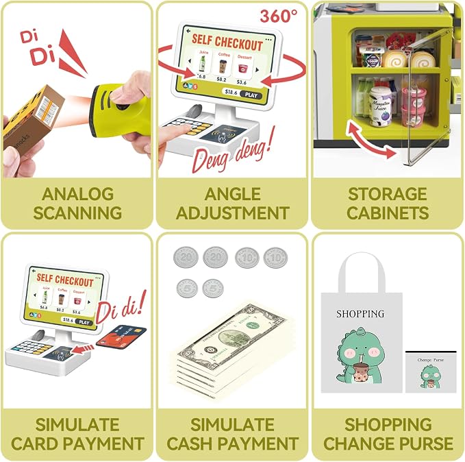Kids Cash Register Playset - 48PCS Play Money, Calculator, Scanner,Ages 3+ - Image 4