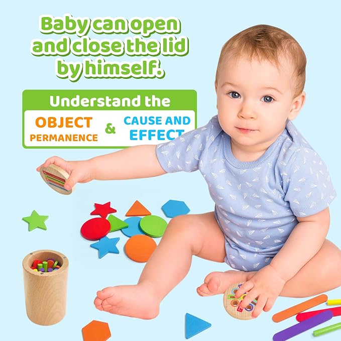 Montessori Wooden Toddler Toys， 3-in-1 Fine Motor Skills Learning Set ，Educational Color Sorting Sensory Toys for 3+ Year ， Teaches Object Permanence & Cause-Effect ，Gifts for Boys & Girls - Image 6
