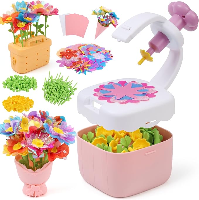 IQKidz Flower Bouquets Toy for Girls, DIY Arts and Crafts Kits for Kids Ages 4-6 6-8, STEM Flower Making Set with Storage Box & Basket, Birthday Gift for Age 5-7 8-10 Years Old by IQKidz
