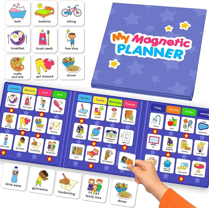 QUOKKA Magnetic Chore Chart for Kids with 72 Routine Magnets & Star Rewards - Foldable Visual Daily Responsibility Schedule and Behavior Chart for Kids - Help Kids Build Good Habits and Independence by QUOKKA