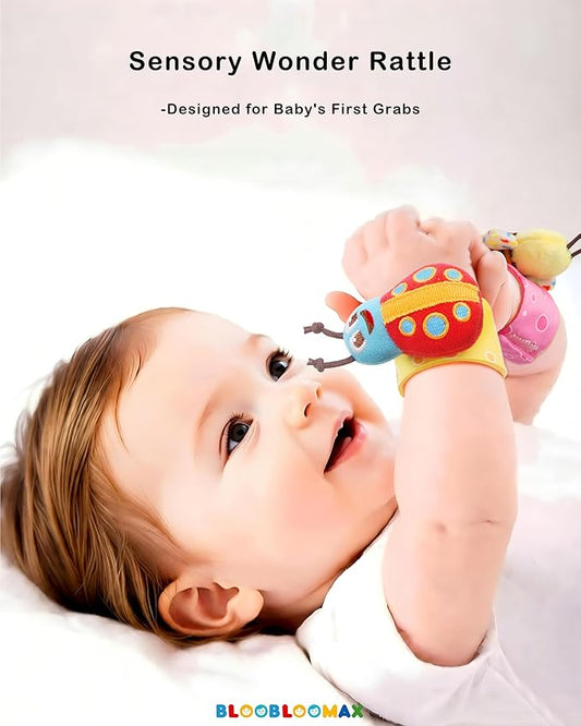 Bloobloomax Wrist Rattle Socks and Foot Finder Set, Infant Girl Boy Toys for Babies 0-36 Months, Newborn Hand & Foot Toys for 0 to 3 Years, Baby Shower Gifts Set (Wine Red Gift Box)
