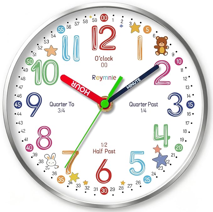 Roymnie Wall Clock Learning Non-Ticking Battery Operated Silent Colorful by Unknown
