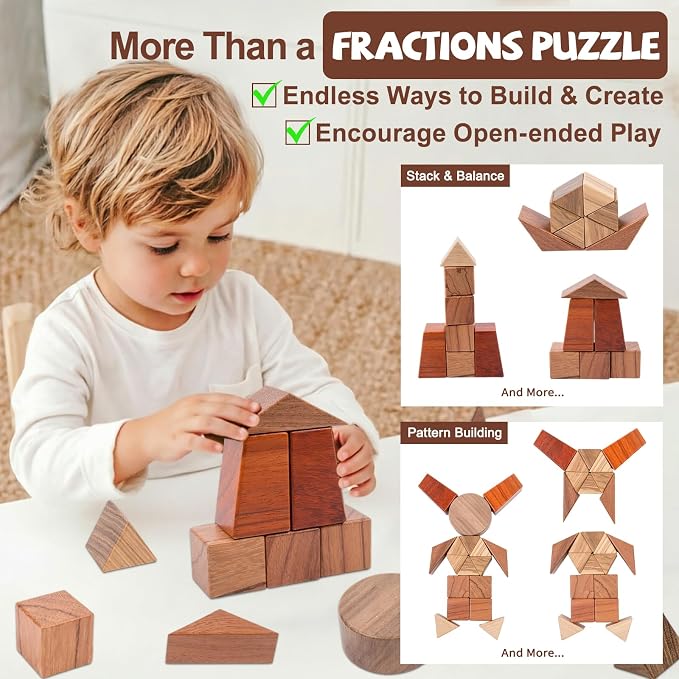 Montessori Wooden Fraction Puzzle Toy for Ages 3+,Fraction Manipulatives - Image 4