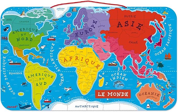 Janod J05500 Wooden Magnetic World Map Puzzle 92 Pieces, French Version - Image 4