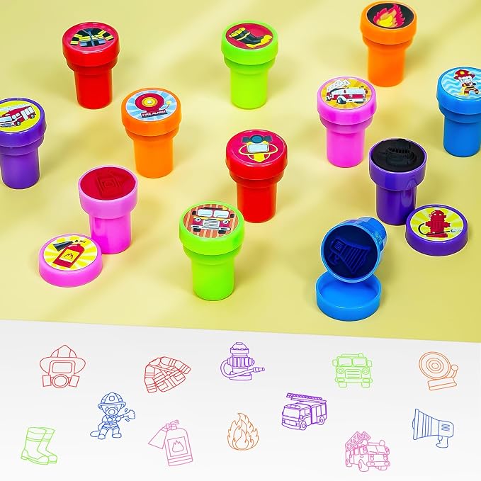 Cinrobiye 24 Pcs Fire Truck Stampers Party Favor Set, Cute Firefighter Truck Stamps for Kids Birthday Party, Classroom Rewards, Carnival Prizes, Goody Bag Fillers, Fire Safety Party Supplies - Image 3