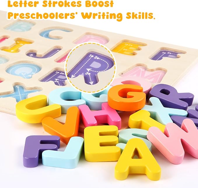 Alphabet Puzzles Wooden for Toddlers, ABC Montessori Toys - Image 3