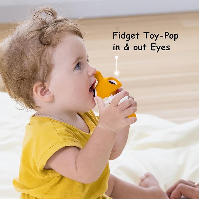 Teething Toys 3-6 Months with Pacifier Clip,Soft Silicone Clownfish Teethers for Babies 6-12 Months,Baby Chew Toys for Teething Relief,Sensory Development,Easy to Grip,BPA-Free(Saffron)