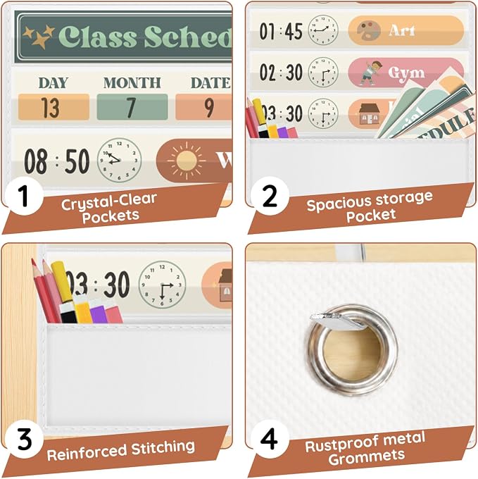 AKAYOK Daily Schedule Pocket Chart, 13+1 Pocket Visual Schedule for Kids, Includes 24 Reusable Dry-Erase Cards, Daily Planner with Hourly Schedule for Classroom, Office, Home, School Activities - Image 3