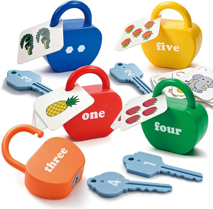 Montessori Lock and Key Toddler Toys, Cause and Effect Sensory Learning Toys for 1 2 3 Year Old, Number Counting & Matching Game, Fine Motor Skills Preschool Travel Activities by YYDeek