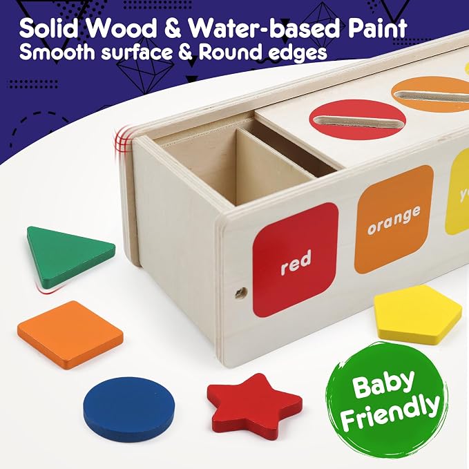 Wooden Sorting Toy Montessori Color & Shape Sorter Class Activity Toddlers Fine Motor Game Teaching Tool for Colors and Shapes Recognition, Birthday Gifts for Boys and Girls - Image 2